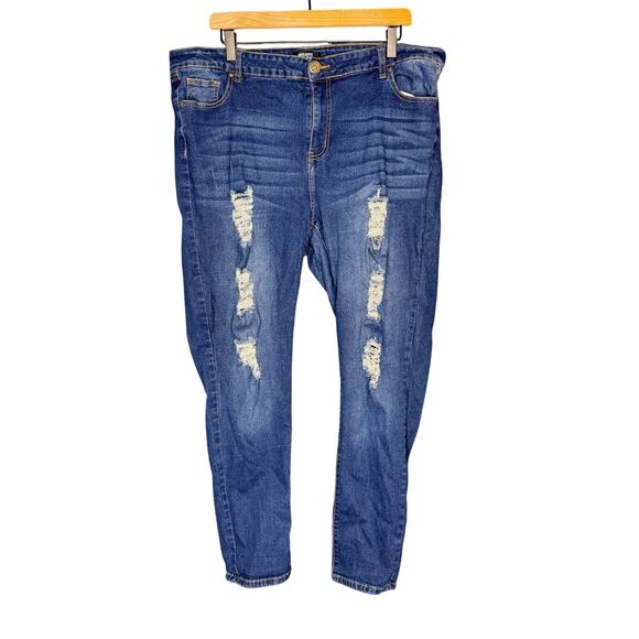 Jack David Womens Plus Size 20 Blue Denim Jeans Stretch Skinny Ripped Distressed - Picture 1 of 8